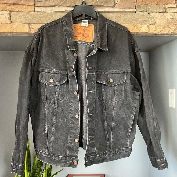 VTG 90s Levi’s Trucker Jacket Black Denim 70598 4159 Classic Grunge Biker Men XL - Picture 1 of 11